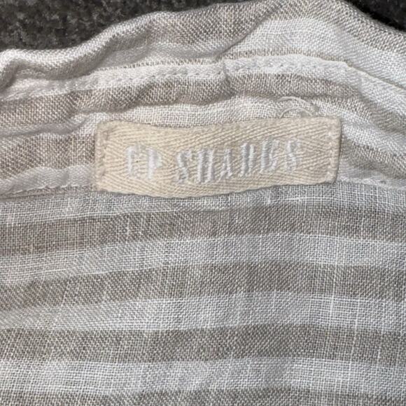 CP Shades Linen Button-Up Shirt L Beige White Stripes Relaxed Fit Made in USA - Picture 4 of 7